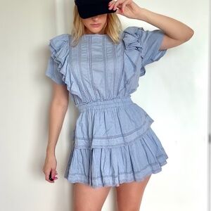 LoveShackFancy Natasha Blue Cotton Mini Dress Size XL